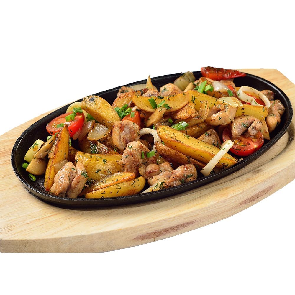 Горячая сковорода с курицей