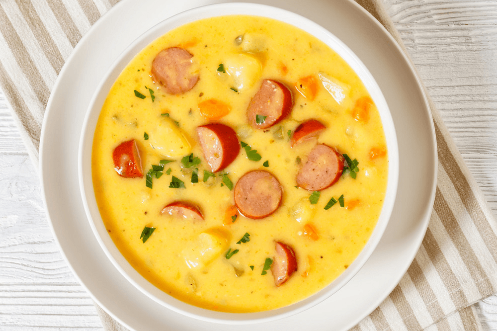 Суп сырный с колбасками